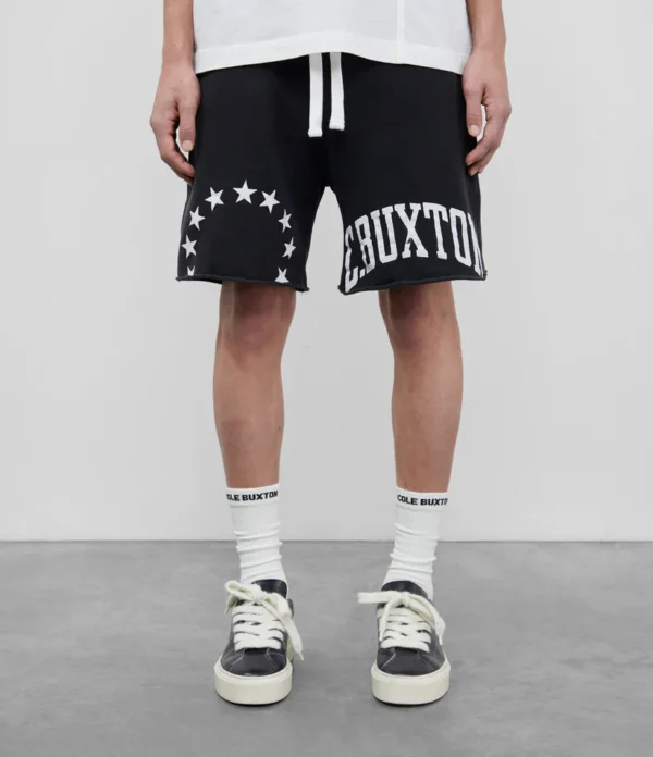 CUT OFF VARSITY BLACK SHORTS