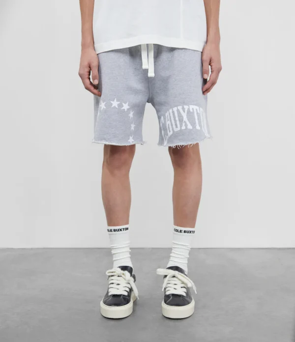 CUT OFF VARSITY SHORTS (LIGHT GREY MARL)