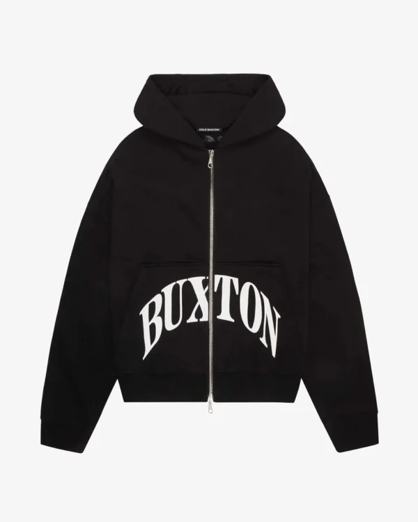 HEAVYWEIGHT CROPPED LOGO ZIP BLACK HOODIE