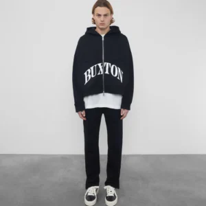 HEAVYWEIGHT CROPPED LOGO ZIP BLACK HOODIE