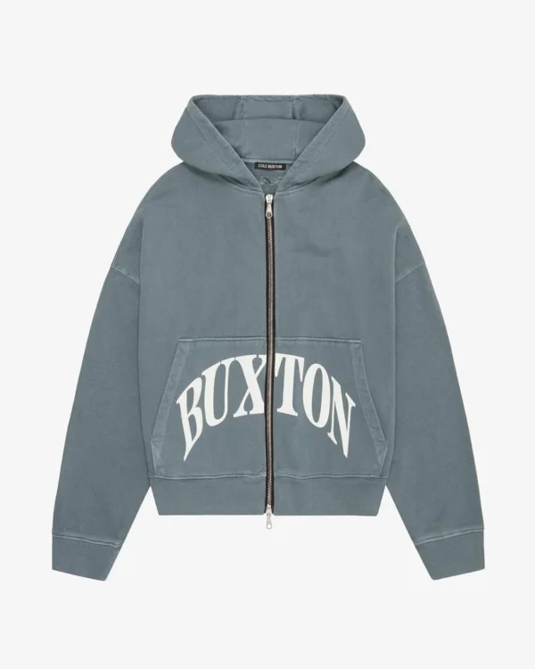 HEAVYWEIGHT CROPPED LOGO ZIP BLUE HOODIE