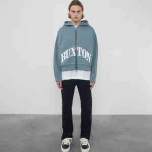 HEAVYWEIGHT CROPPED LOGO ZIP BLUE HOODIE