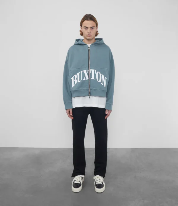 HEAVYWEIGHT CROPPED LOGO ZIP BLUE HOODIE