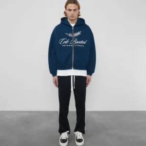 INTERNATIONAL ZIPPED BLUE HOODIE