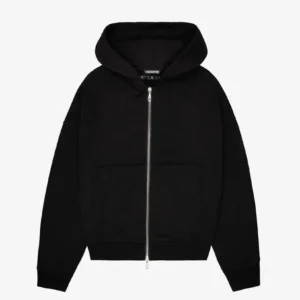 WARM UP CROPPED ZIPPED BLACK HOODIE