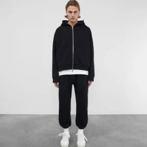 WARM UP CROPPED ZIPPED BLACK HOODIE