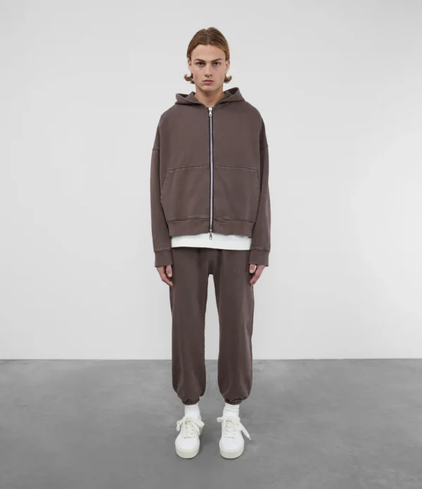 WARM UP CROPPED ZIPPED BROWN HOODIE